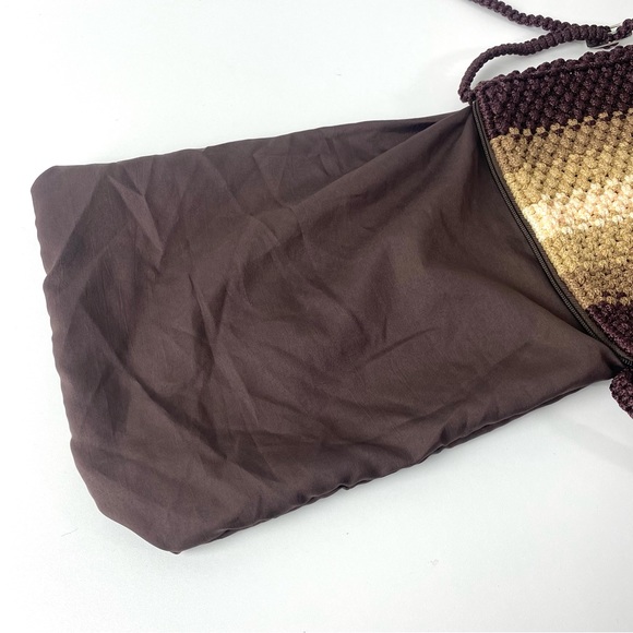 Macrame Crossbody Boho Style Purse Neutral Brown Tan Cream with Adjustable Strap - Picture 8 of 15